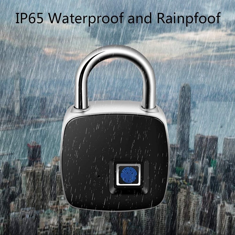woobles Fingerprint Padlock, Smart Keyless Lock with Finger Print Recognition Security Touch Anti Theft Padlock ,IP65 Waterproof for Gym Locker, Suitcase, Cabinet Box Black - Image 5